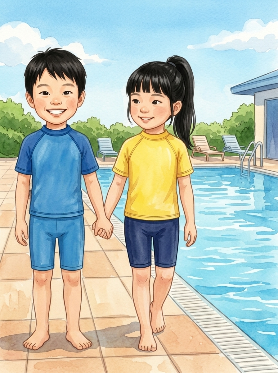 沐夏學游泳